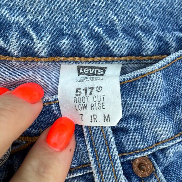 Vintage 90s Levi’s 517 Boot Cut Low Rise Fray Knee Jeans 7 JR M - Picture 4 of 11
